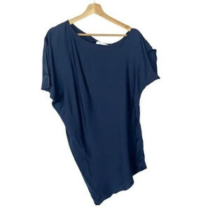 Milly Navy Blue One Shoulder Silk Short Sleeve Blouse M
